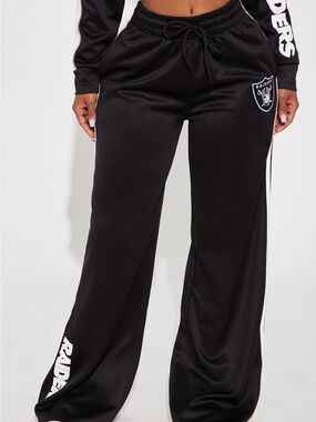 Raiders Black Wide-Leg Track Pants with White Stripe